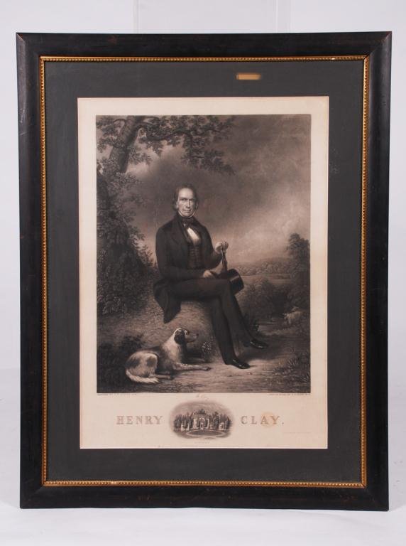 HENRY CLAY STEEL ENGRAVING BY JOHN W. DODGE 1843: Engraving by H.S. Sadd, NY. 24 1/2 x 17 inches. framed 33 x 26 inches (overall)