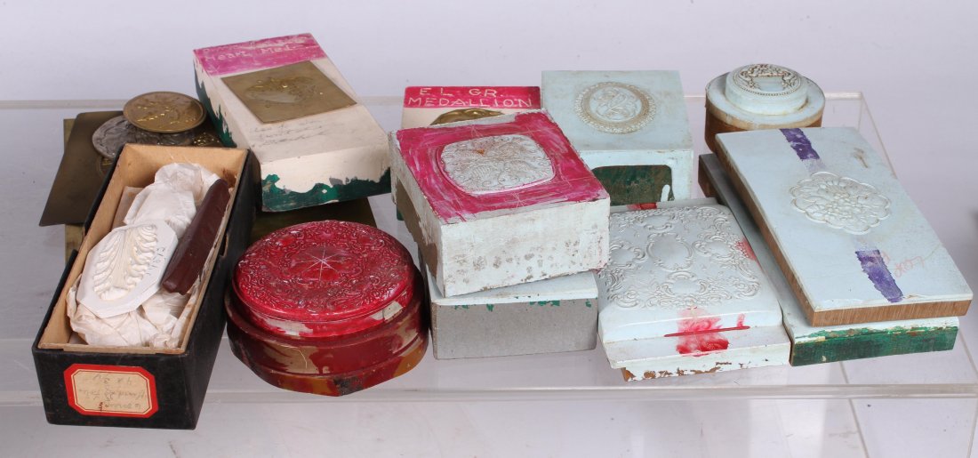 TOWLE SILVERSMITHS CO. DIES FOR MEDALLIONS ETC: (10) Dies and plaster patterns together with a number of brass examples demonstrating the manufacturing process.