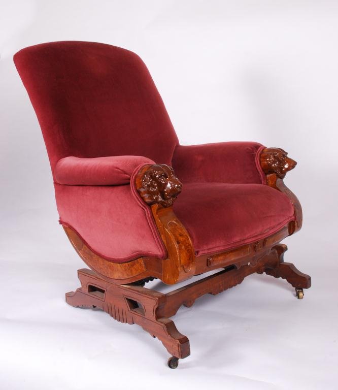 VICTORIAN PLATFORM ROCKER with DOG HEAD ARMS (1 of 7)