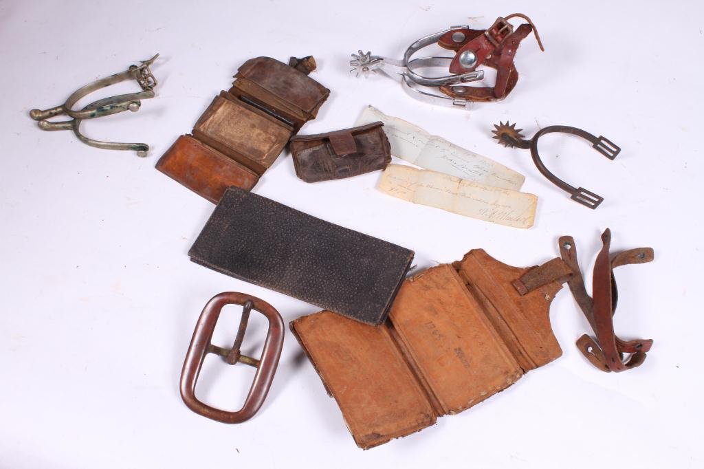 (5) SPURS, BUCKLE and (4) ANTIQUE MEN'S WALLETS (1 of 6)