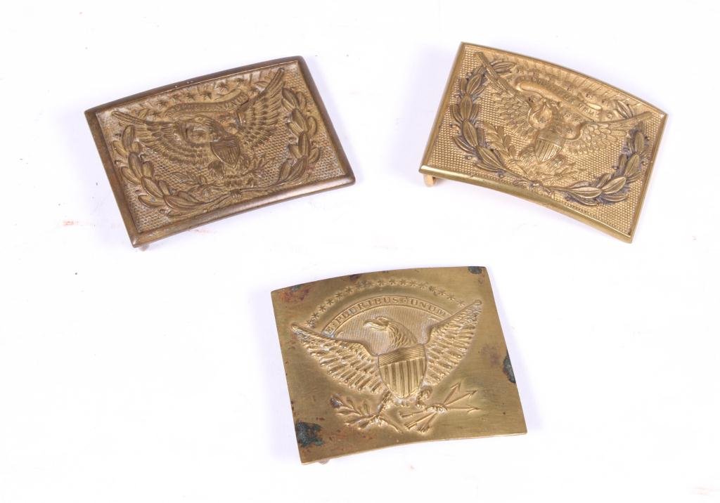(19th c) MILITIA BELT BUCKLE (2) SWORD BELT PLATES (1 of 4)