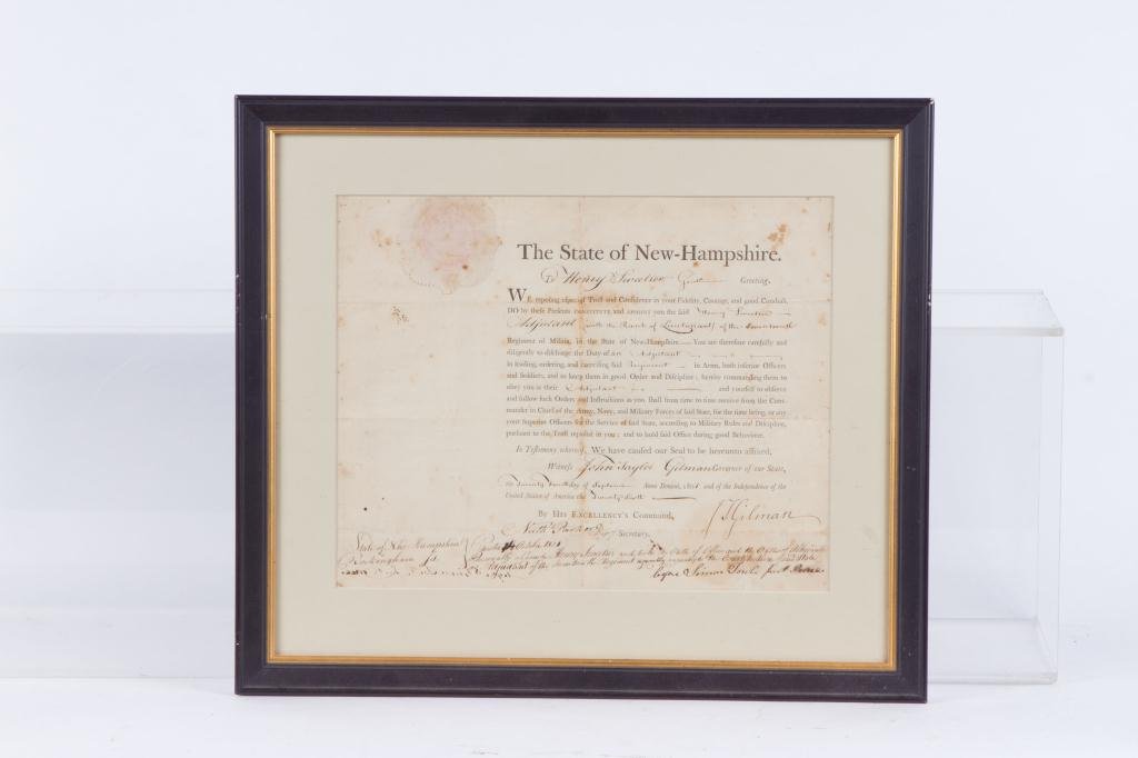 1801 NH MILITIA APPOINTMENT SIGNED JOHN T. GILMAN (1 of 3)