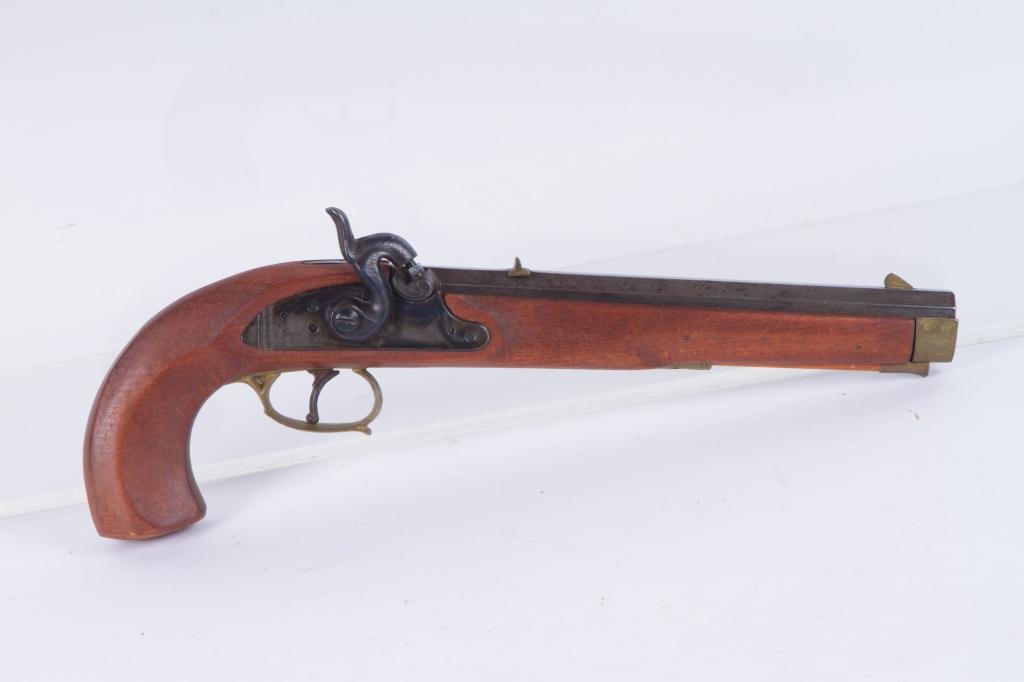 BLACK POWDER PERCUSSION CAP PISTOL: 45 Caliber, serial number 9898. Length 15 1/2 inches.