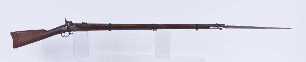 NORTH & CLEMENT US MODEL 1863 PERCUSSION CAP RIFLE: 40 inch barrel, face plate engraved S.N. & W.T.C. for Massachusetts, butt plate marked US. Together with bayonet.