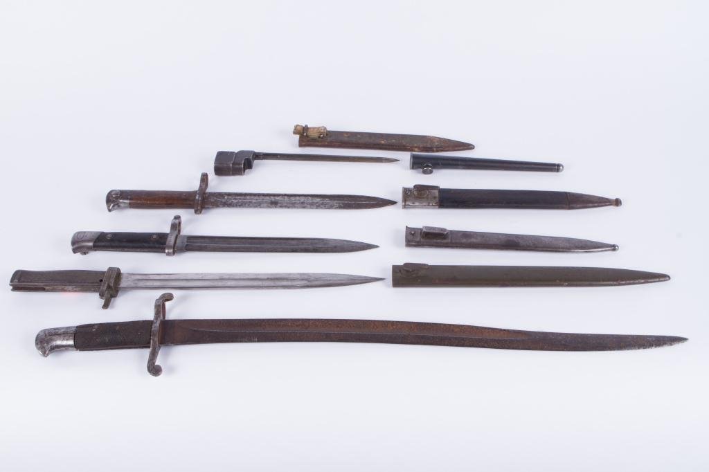 (5) EARLY (20th c) BAYONETS (6) SCABBARDS (1 of 6)