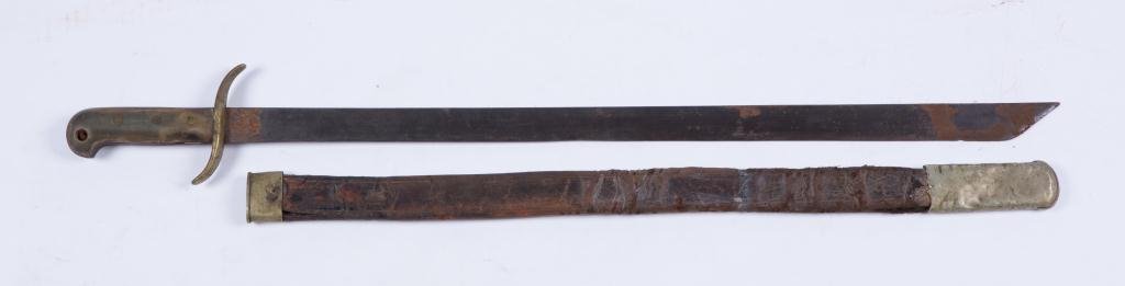LUCKHAUS AND GUNTHER SWORD WITH HORN HANDLE: Spanish American War era bone handled sword. 27 3/4 inch blade, 33 inches (overall). Scabbard probably not original.