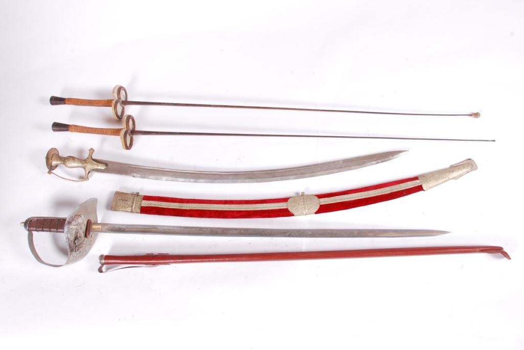 PAIR OF EPEE, INDO PERSIAN SWORD & QE II SWORD (1 of 5)