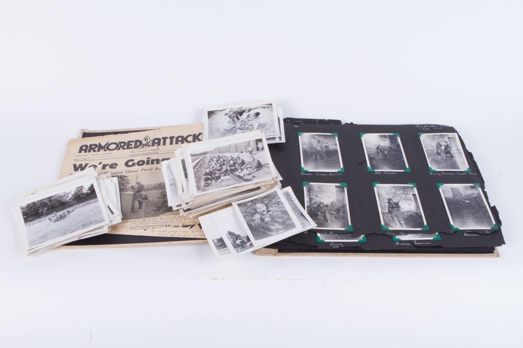 WWII GI SCRAPBOOK WITH NAZI ARTIFACTS: Including: Issues of Stars and Stripes Magazine, Nazi Armband, German Insignia worn on underclothes, Private German Insignia, 6th Army Insignia, Nancy Germany, Nazi Officer Insignia, Brest to Bastongn