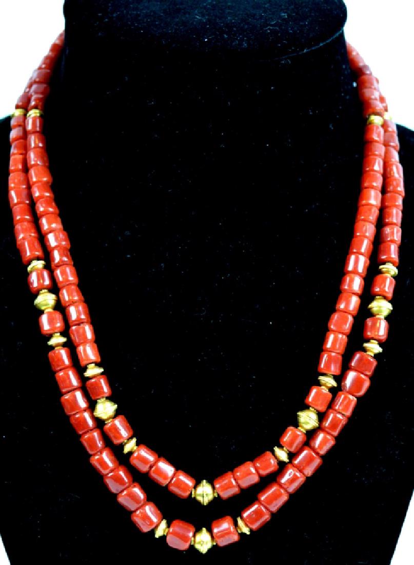 62.5 Grams Fine Dark Aka Coral Bead 18K Necklace (1 of 6)