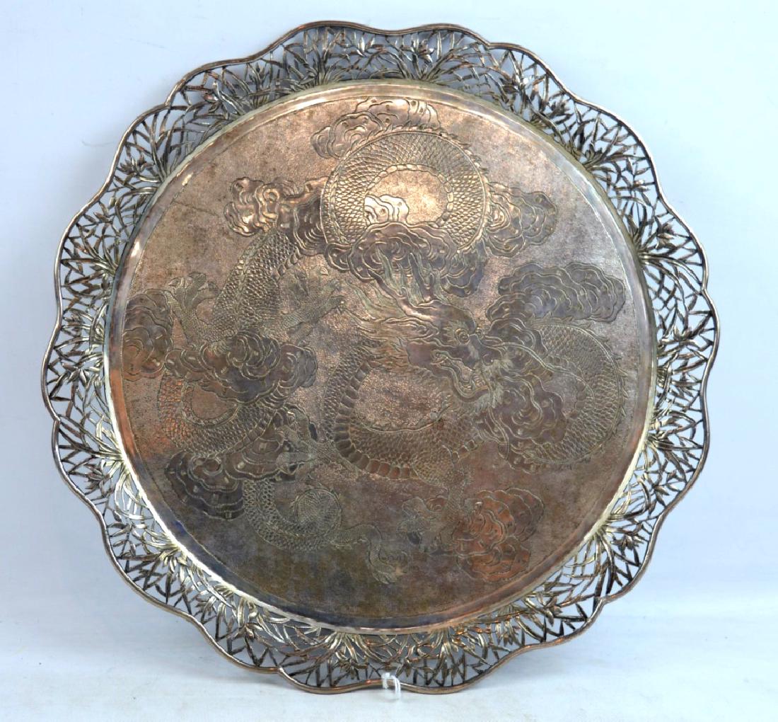 Wang Hing, HK; Large Round Chinese Silver Tray (1 of 7)