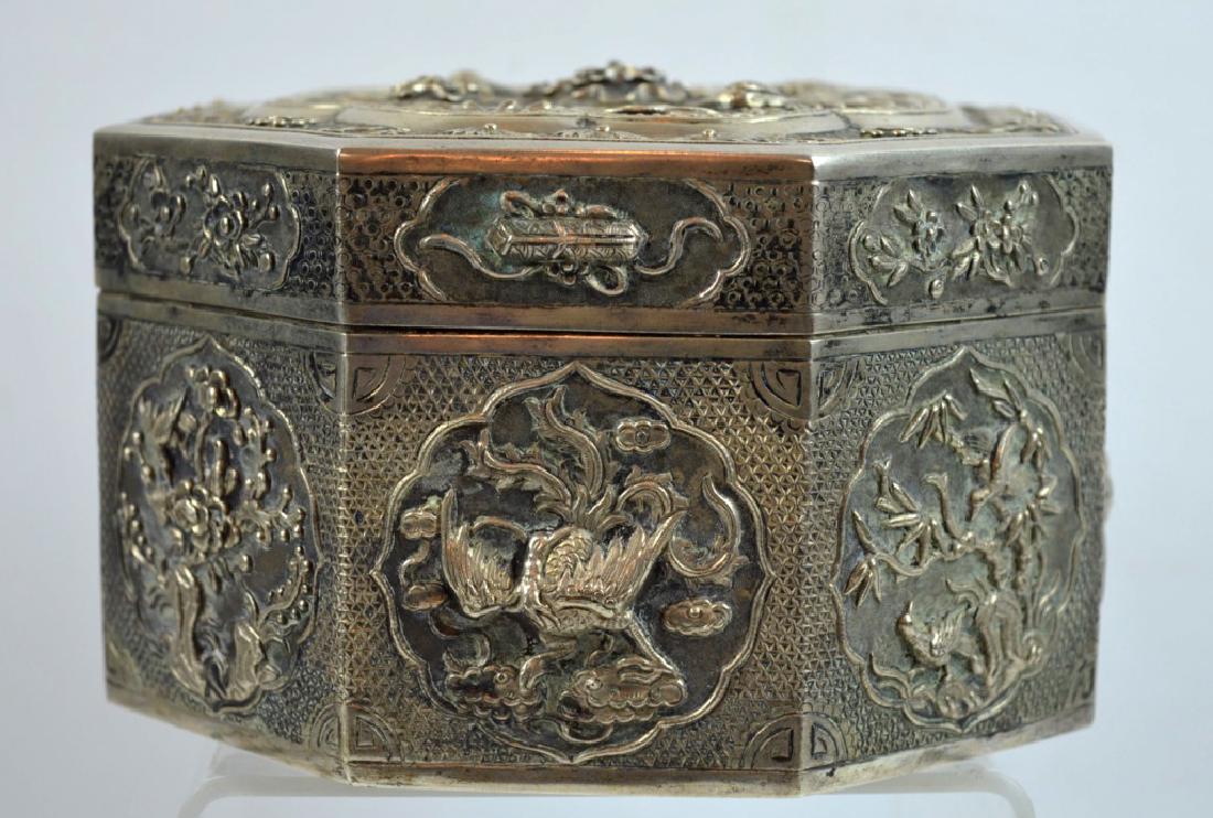 Rare Large Chinese Silver Octagonal Box & Cover (1 of 10)