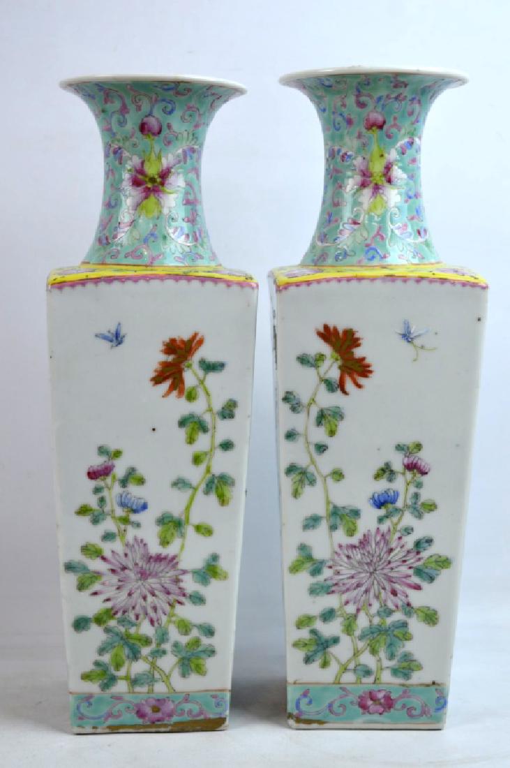 Pr Chinese Enameled Porcelain 4-Sided Vases (1 of 7)