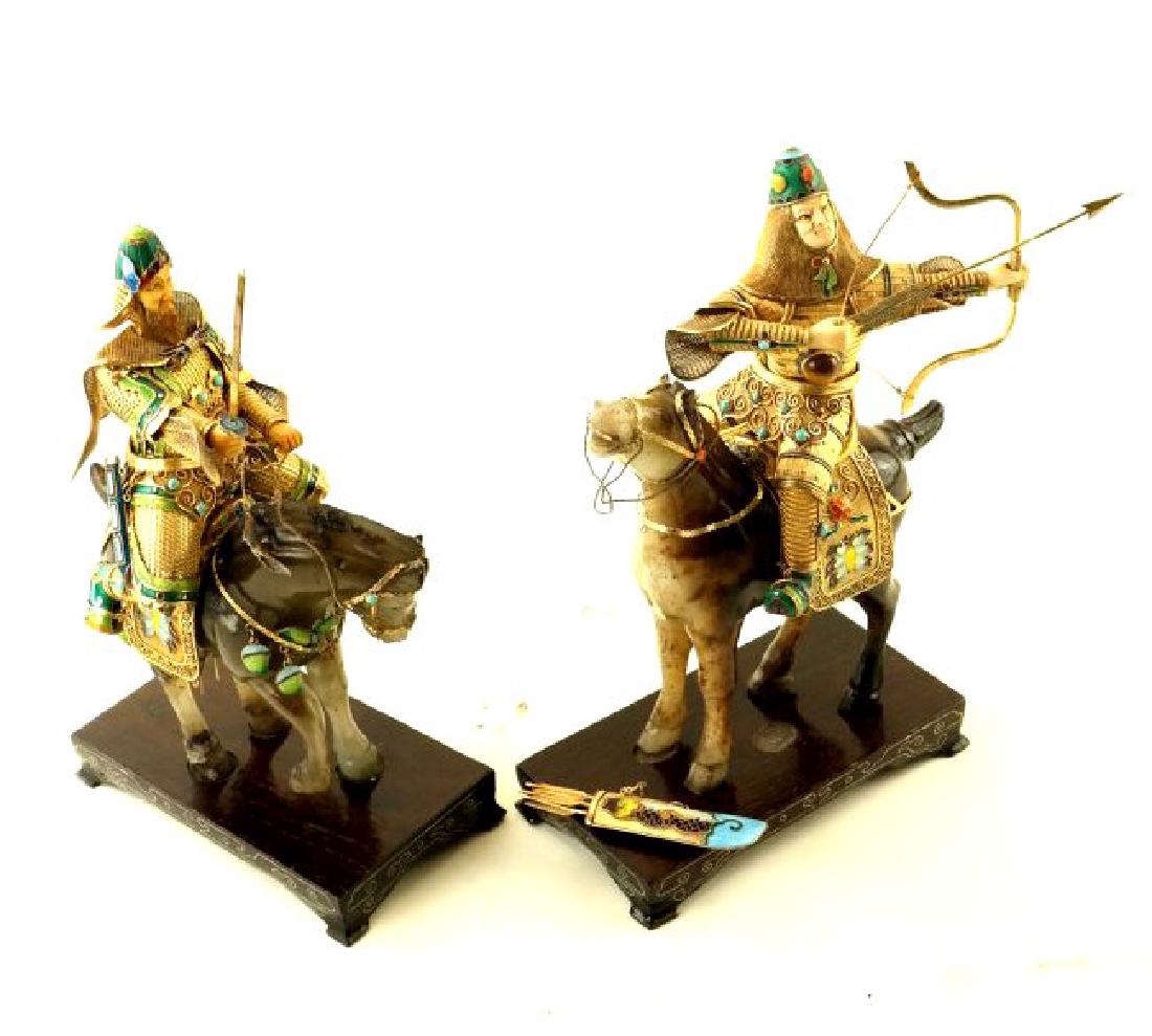 Pair of Chinese Warriors on Carved Jade (1 of 10)