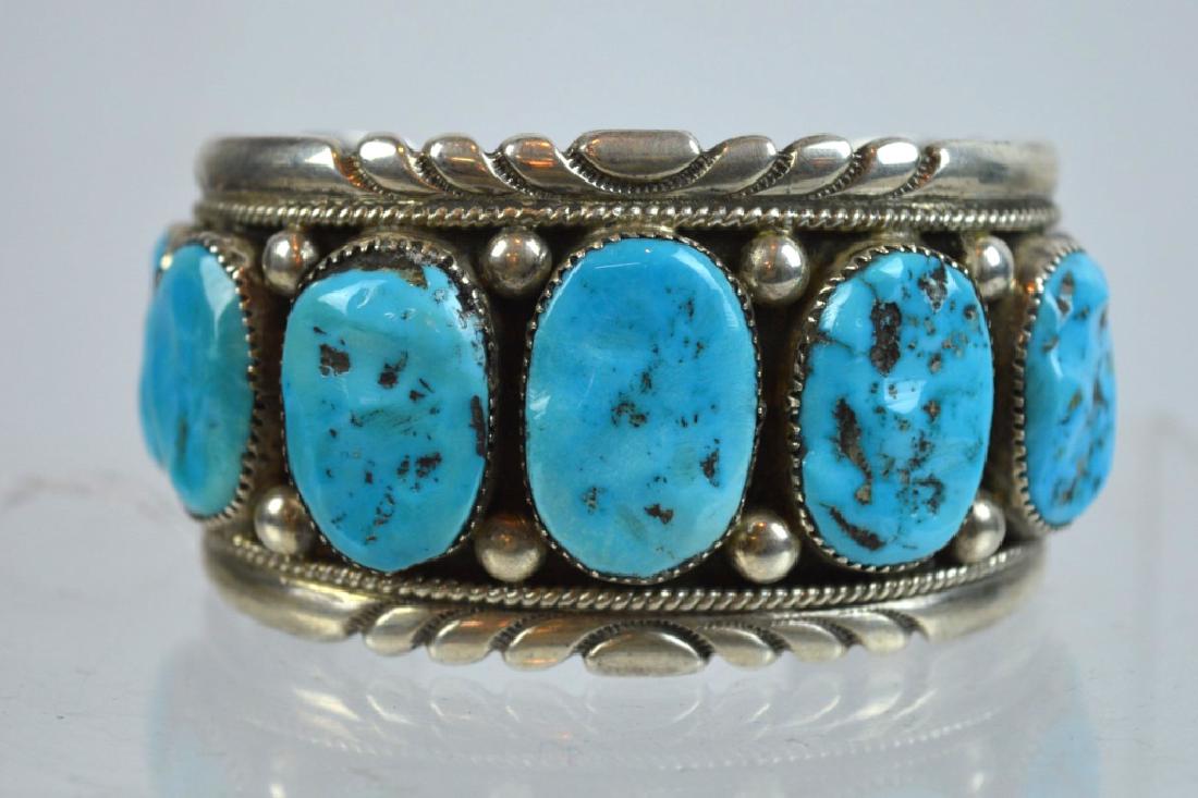 Signed Native American Turquoise & Silver Bracelet (1 of 6)