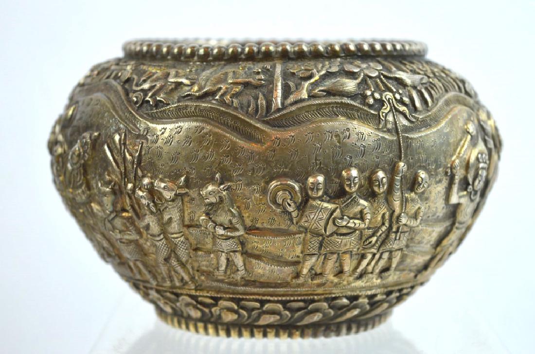 South East Asian Silver Pot Engraved Buddhist Work (1 of 8)
