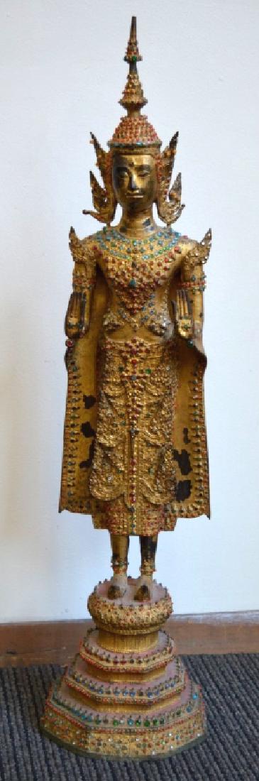 Large Antique Gilt Iron Thai "Jeweled" Buddha (1 of 6)