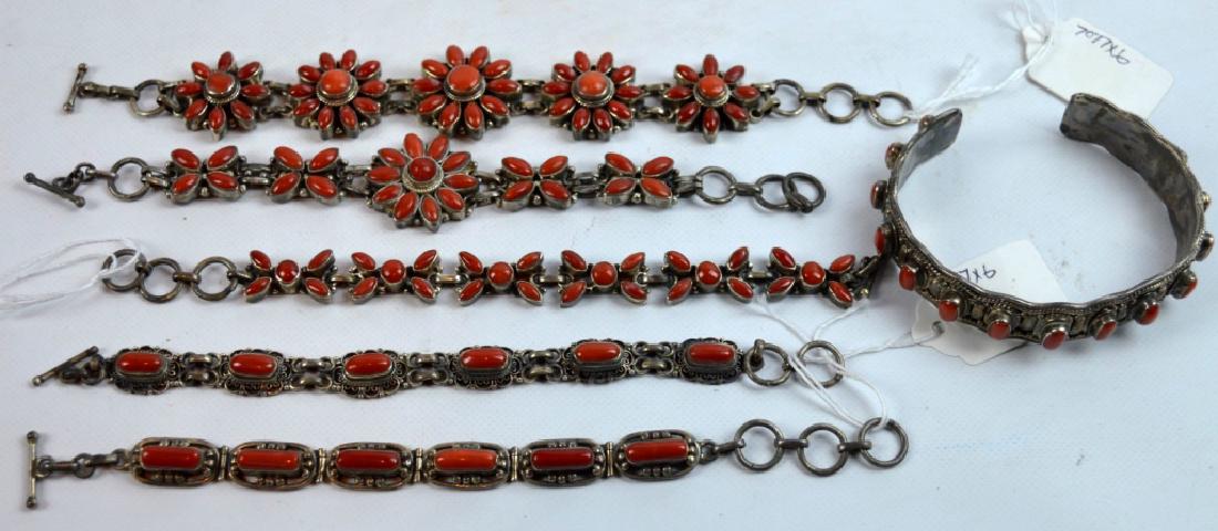 6 Coral In Silver Bracelets, (1 of 8)