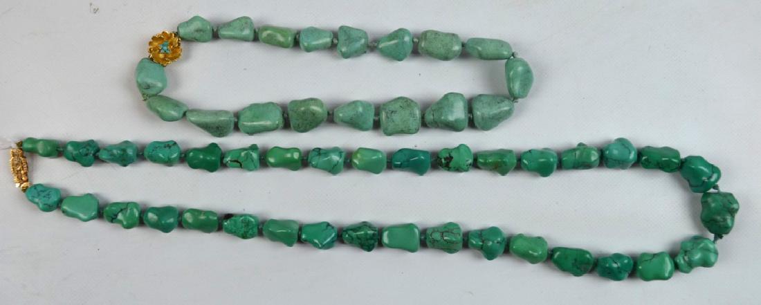 2 - Turquoise Nugget-shaped Bead Necklaces; 14K (1 of 6)