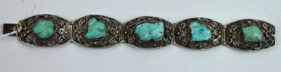 Old Chinese Silver Wire and Turquoise Bracelet (1 of 6)
