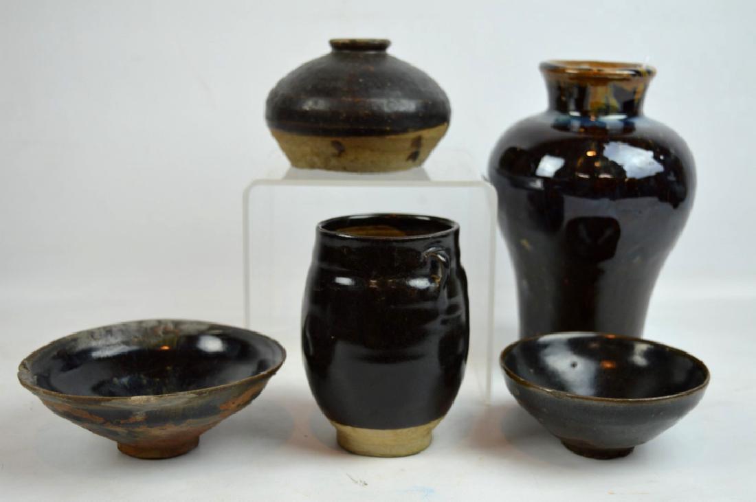 5 - Antique Chinese Brown Ware Pots & Bowls (1 of 10)