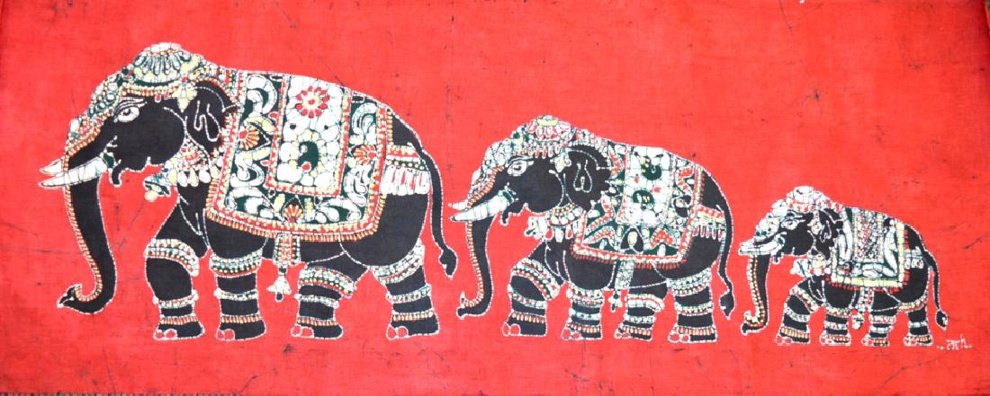 South East Asian Hand Dyed Batik 3 Elephants (1 of 7)
