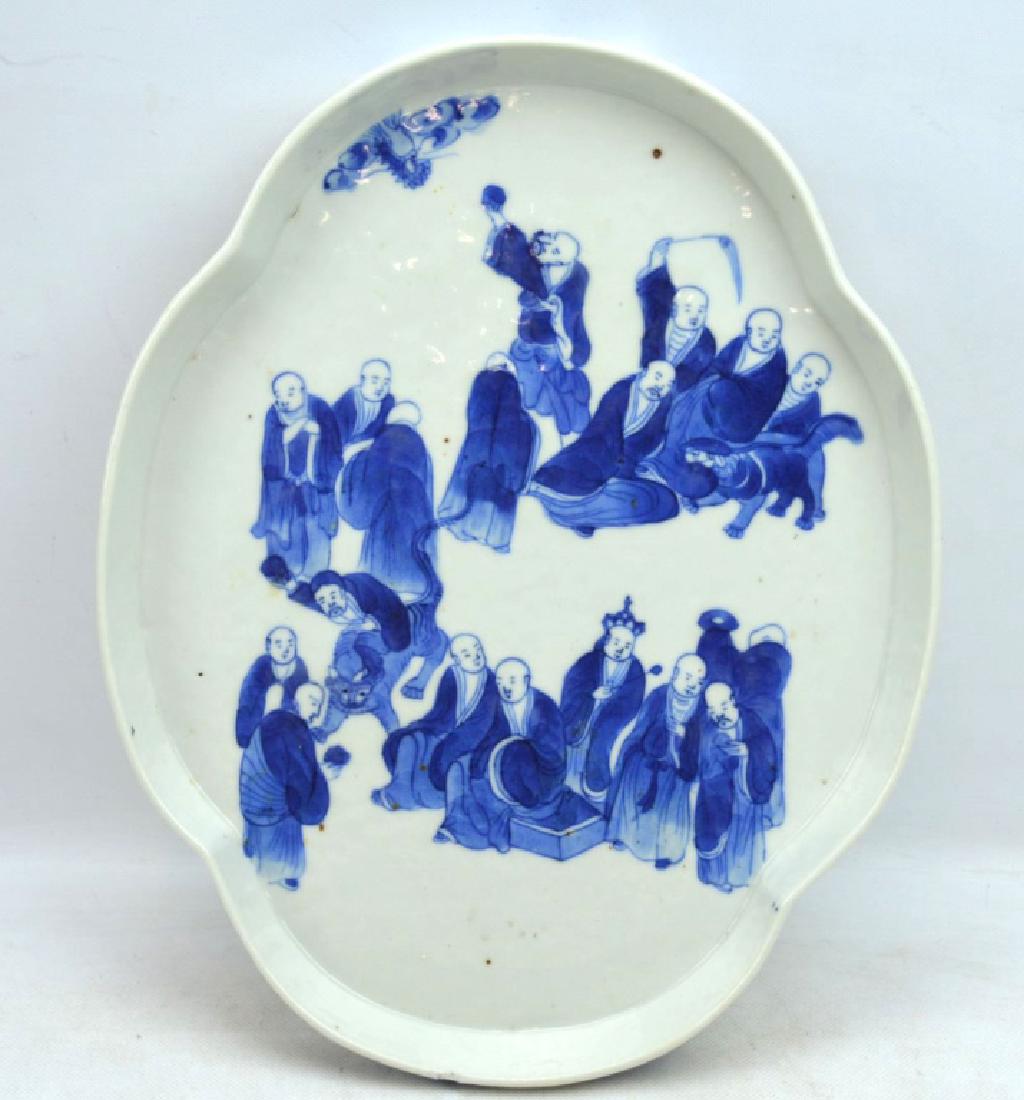 Chinese B & W Porcelain Tea Tray; 18 Lohan Design (1 of 6)