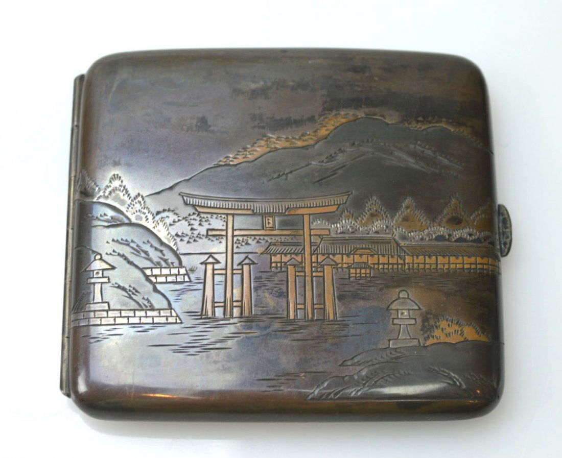 Japanese Engraved Mixed Metals Silver Cigarette Case (1 of 5)