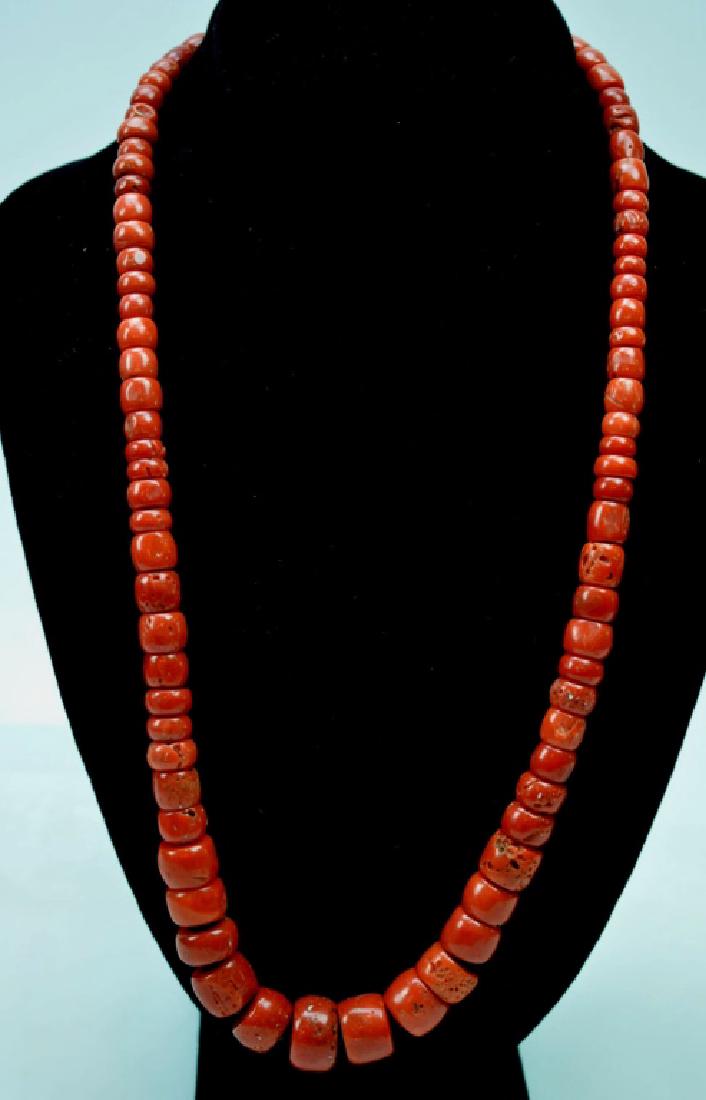 Antique Tibetan Dark Coral Bead Necklace; 111G (1 of 6)