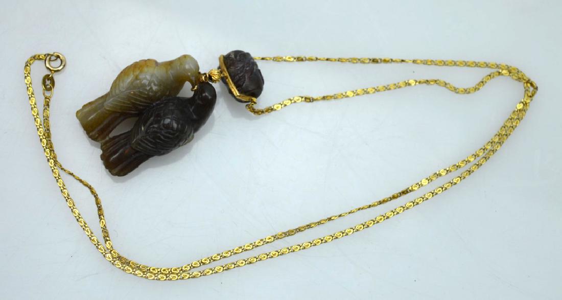 Qing Chinese 2 Color Jade Birds; 14K Chain (1 of 6)