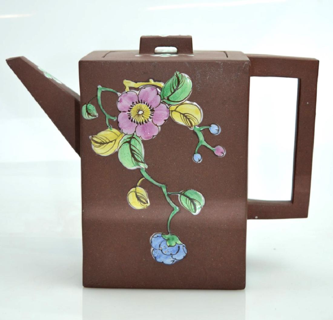 Chinese Rectangular Yixing Enameled Teapot (1 of 7)