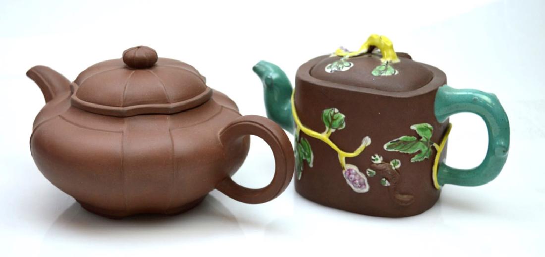 2 - Chinese Yixing Teapots; one Enamel Decorated (1 of 7)