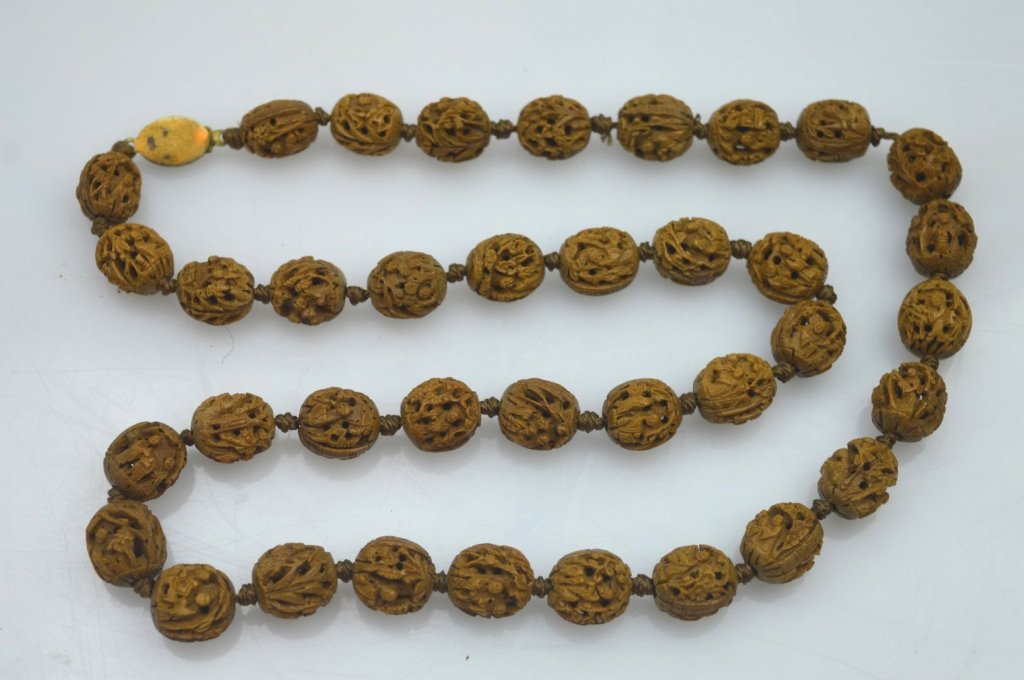19th C; 37 Finely Carved Chinese Nut Bead Necklace (1 of 6)