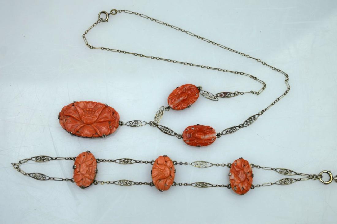 6 - Chinese 19th C Carved Corals; Sterling Mounts (1 of 6)