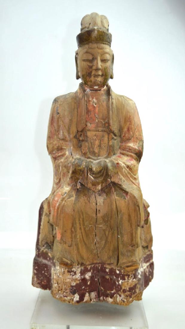 Qing or Earlier Chinese Carved Wood Seated Figure (1 of 5)
