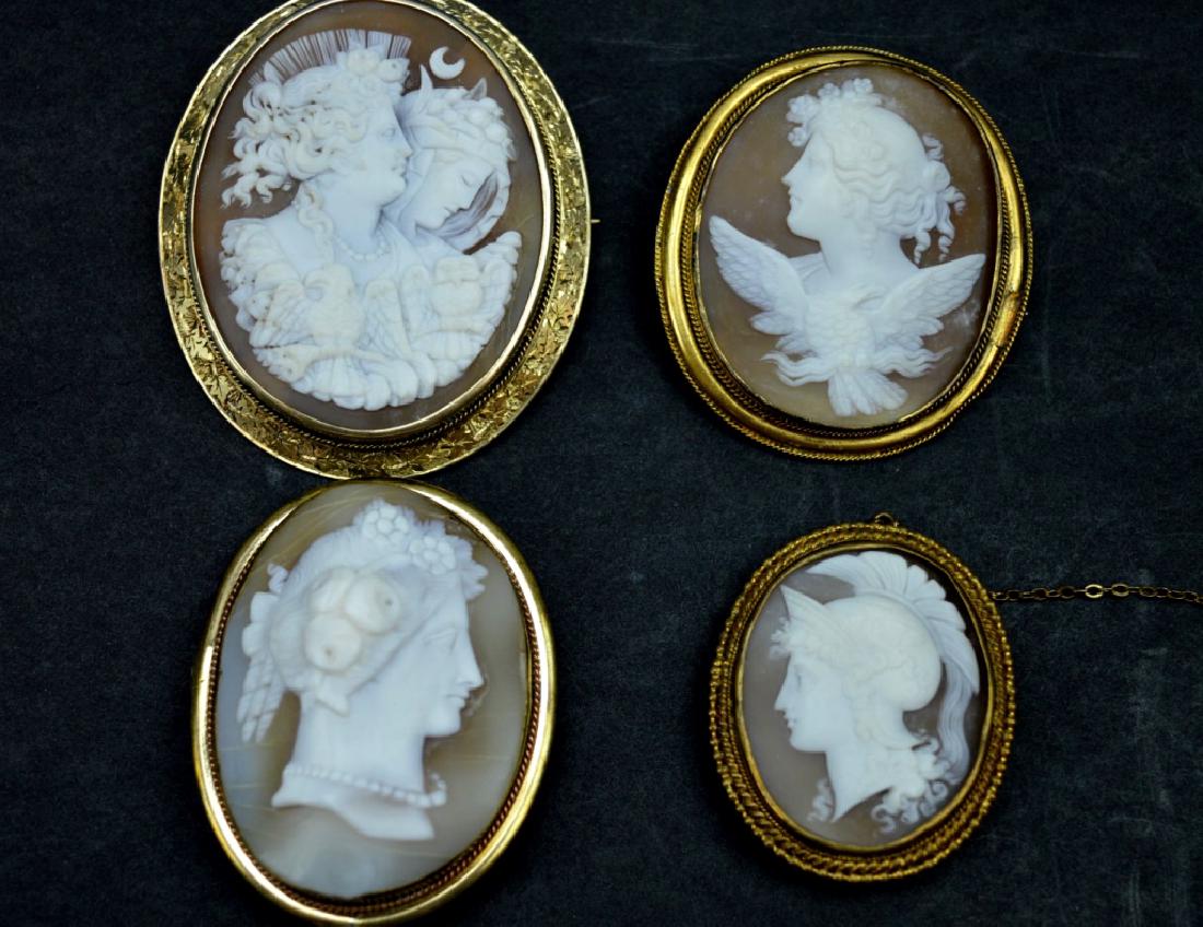 4 - Victorian Carved Shell Cameo Brooches w Gold (1 of 9)