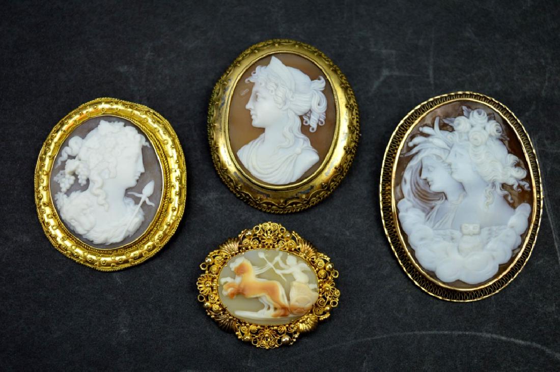 4 - Victorian Carved Shell Cameo Pins in Gold (1 of 9)