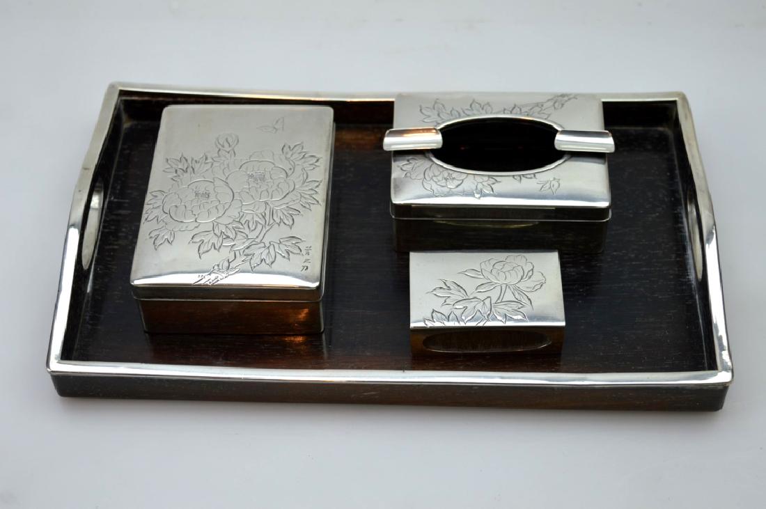 4 Piece Japanese Silver Black Wood Smoking Set (1 of 7)