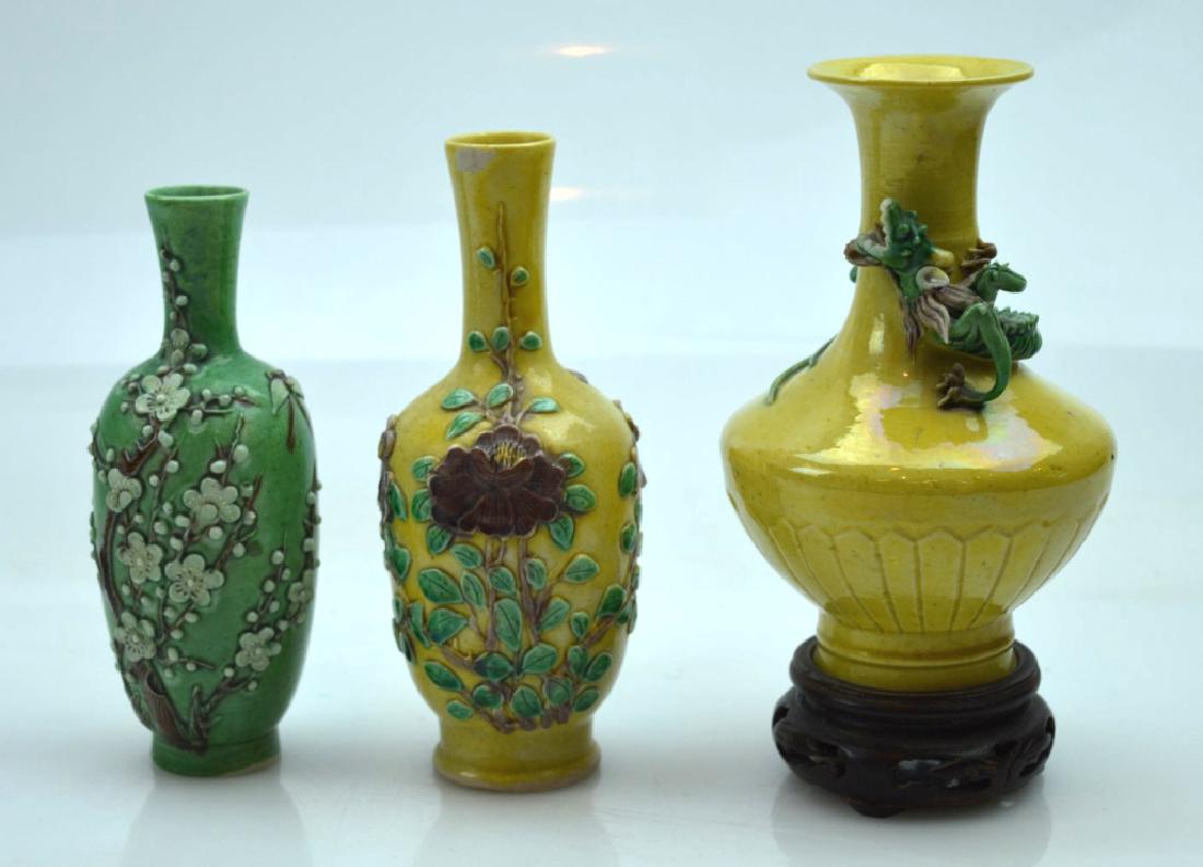 3 Miniature Chinese Enamel Biscuit Porcelain Vases (1 of 7)