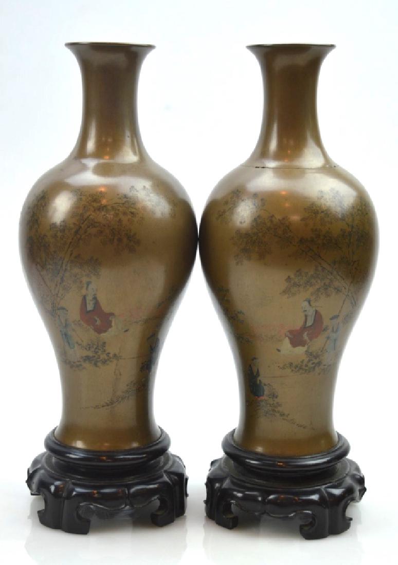 Fine Pr Chinese Fujian Lacquer Vases on Stands (1 of 7)