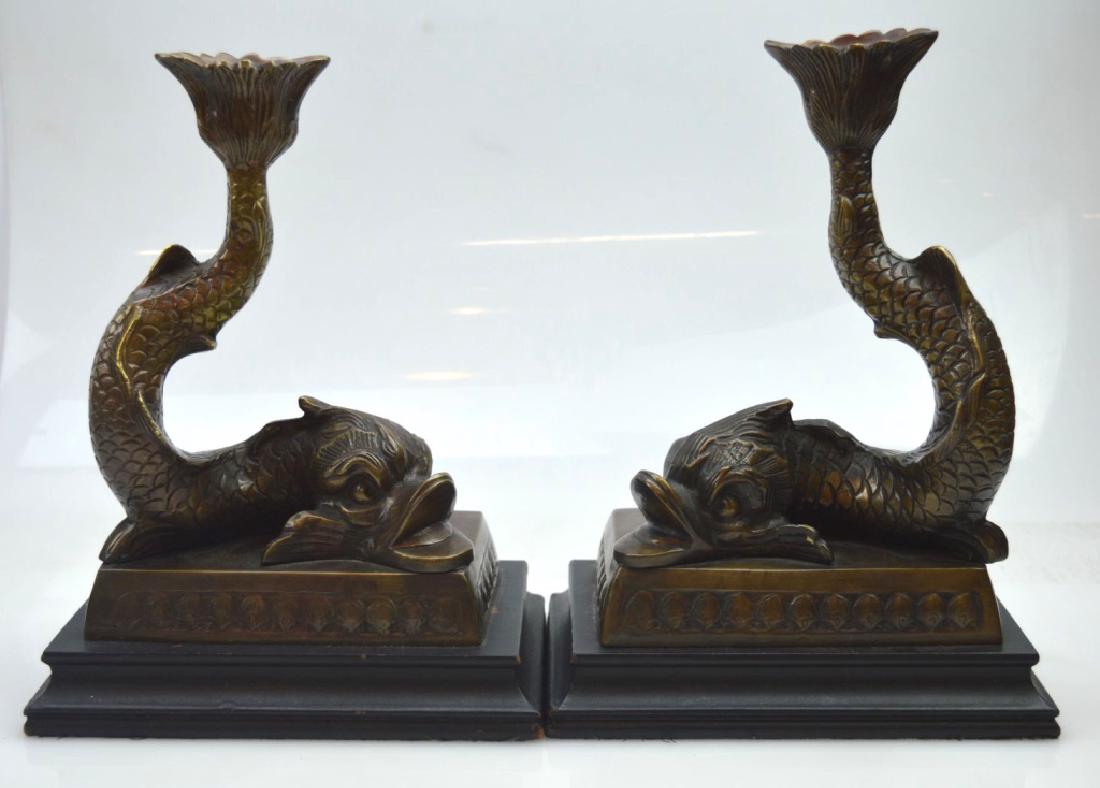 Pr Patinated Metal Dolphin Candlesticks (1 of 6)