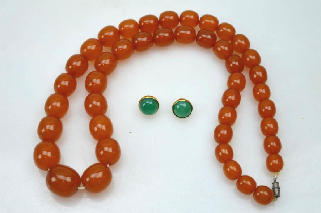Amber Bead Necklace and Green Agate Earrings (1 of 6)