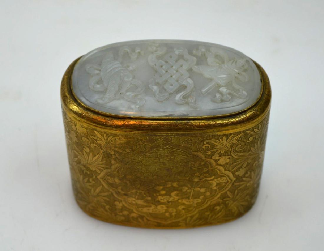 18th C Chinese White Jade & Gilt Bronze Box (1 of 6)