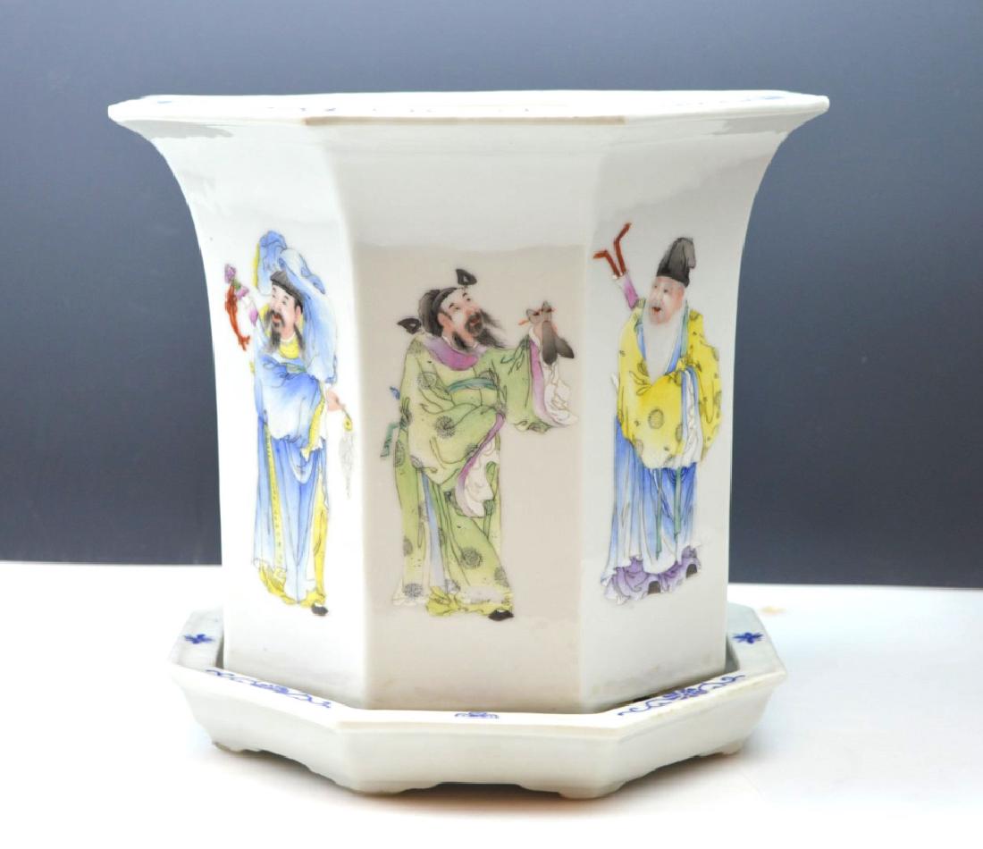 Fine Lg Chinese Enameled Porcelain Planter & Tray (1 of 9)