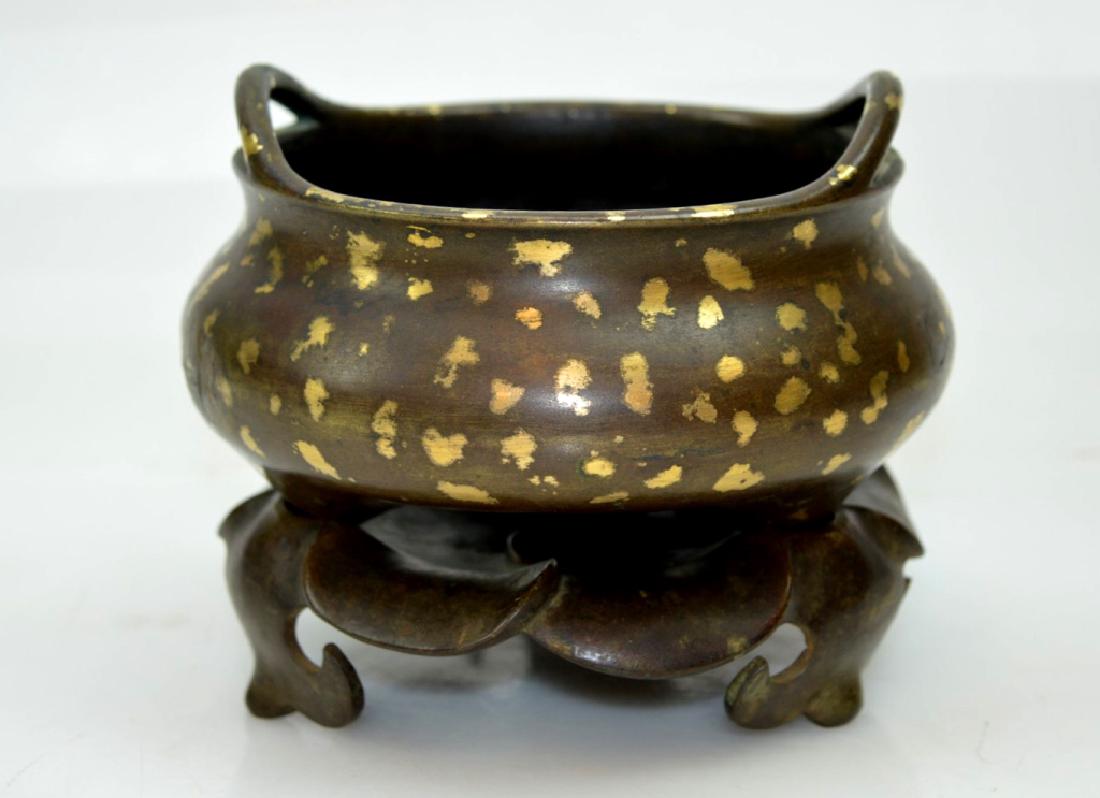 Chinese 18th C Gold-Splashed Bronze Censer (1 of 8)