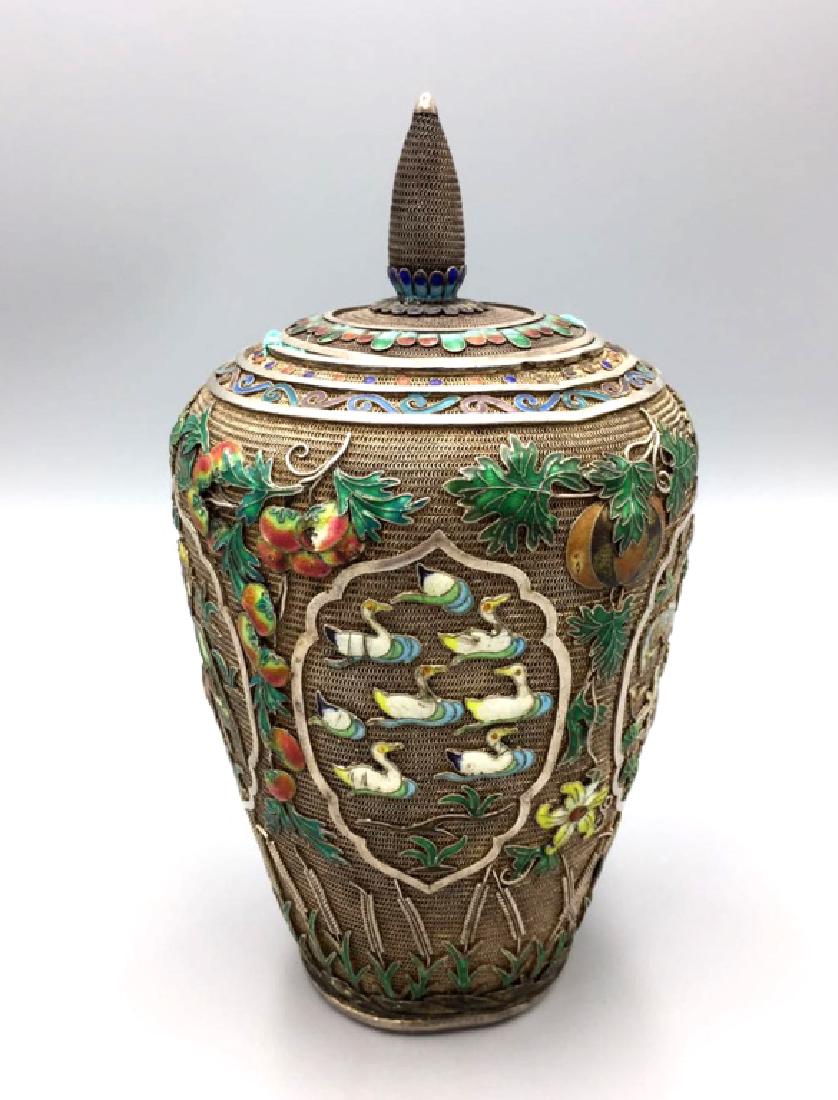 Chinese Enameled Silver Wire-work Box & Cover (1 of 5)