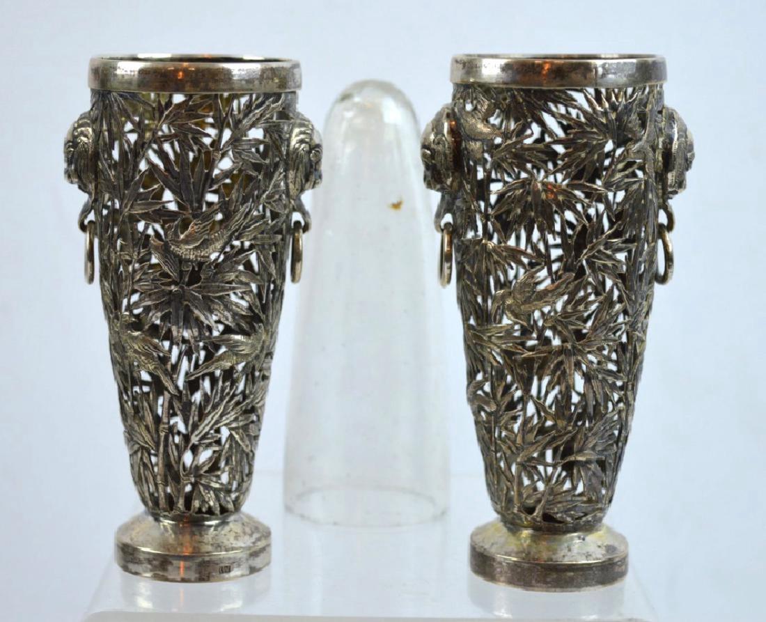Luen Wo, Shanghai; Pr Chinese Silver Small Vases (1 of 9)