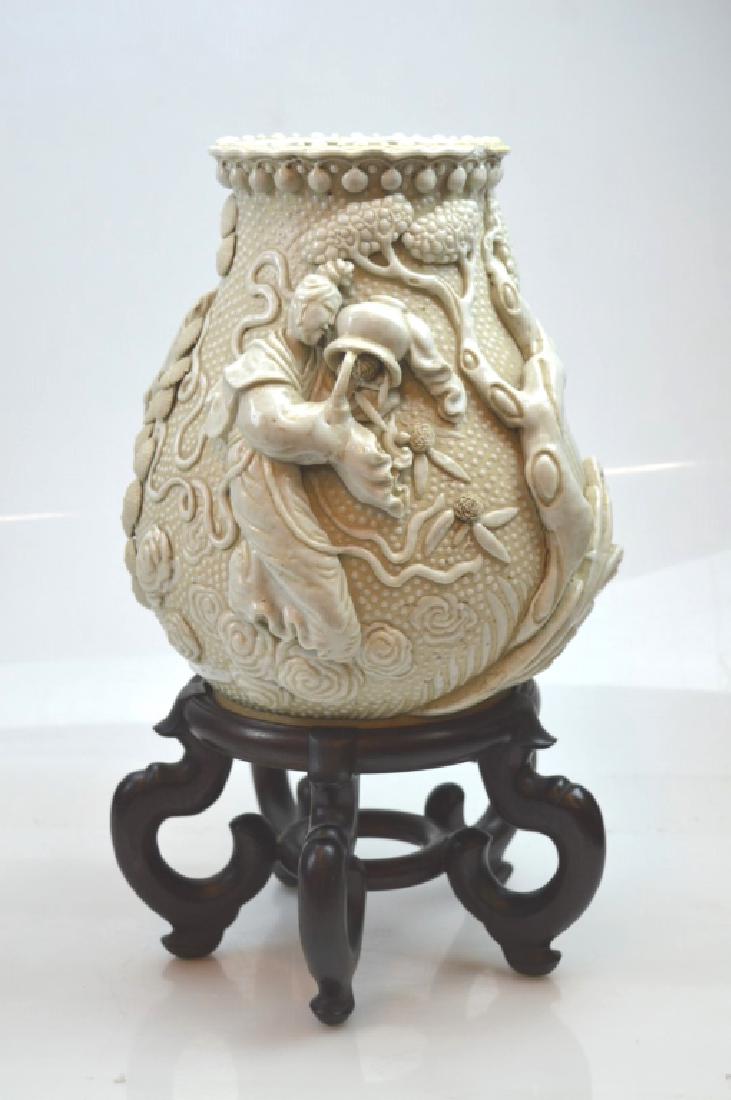 Fine Chinese Sculpted White Crackle Porcelain Vase (1 of 7)