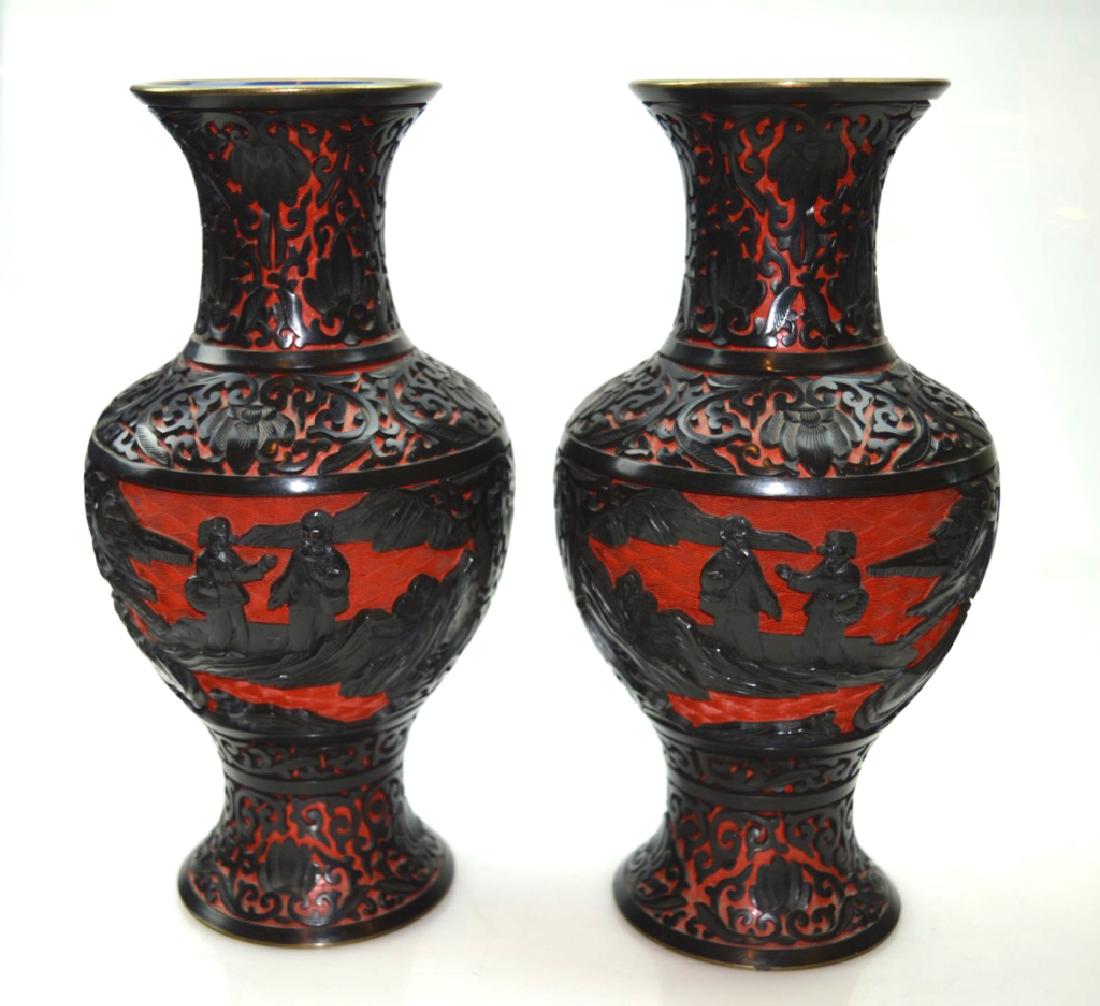 2 Chinese Cultural Revolution Carved Lacquer Vases (1 of 7)