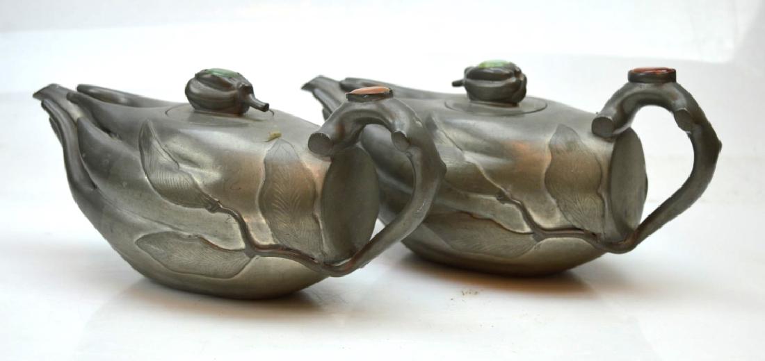 Pair Chinese Pewter Buddha's Hand Citron Teapots (1 of 6)