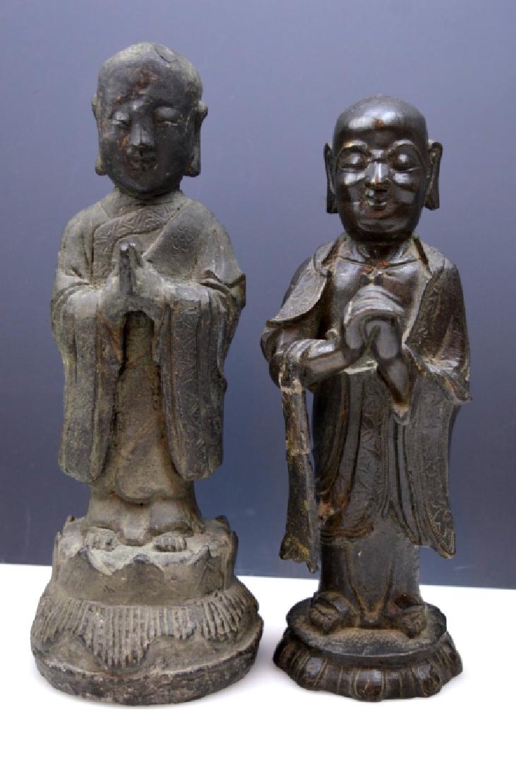 2 Chinese Ming Dynasty Bronze Standing Lohans (1 of 5)